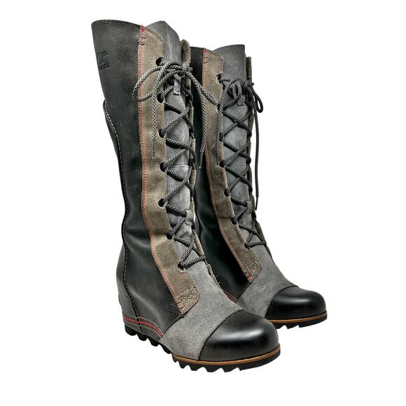 Sorel Cate the Great Wedge Lace-Up Tall Boots size 8 Waterproof Suede Leather - Picture 1 of 16